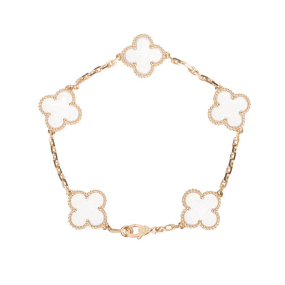 [Solara Jewelry]CLOVER 5 MOTIF ROCK CRYSTAL PINK GOLD BRACELET