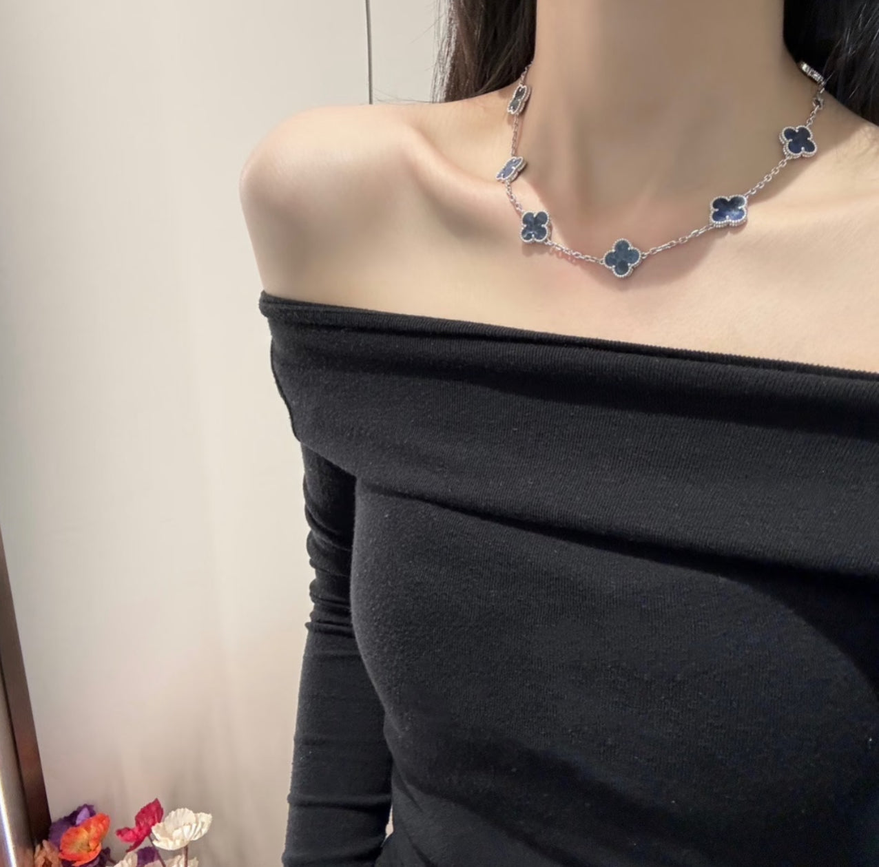 [Solara Jewelry]CLOVER 10 MOTIFS BIDE STONE NECKLACE