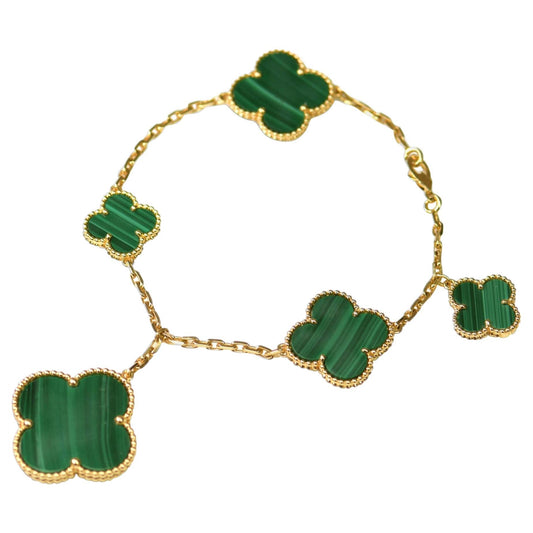 [Solara Jewelry]MAGIC CLOVER MALACHITE GOLD BRACELET 5 MOTIFS