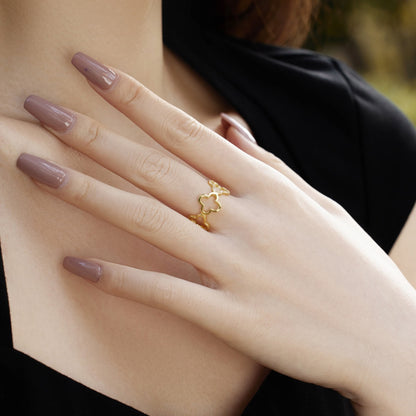 [Solara Jewelry]Hollow Design Four-Leaf Clover Flower Shape Ring