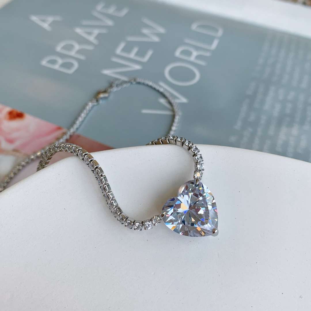 [Solara Jewelry]8.0 Carat Versatile Colorful Sweet Heart-Shaped Tennis Necklace