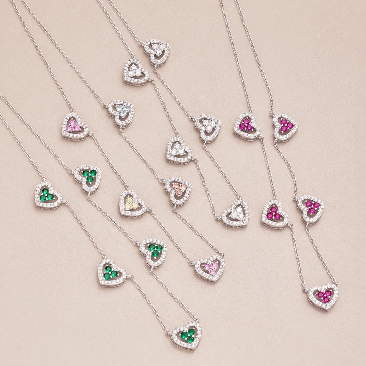 [Solara Jewelry]Sparkling Five Heart Necklace