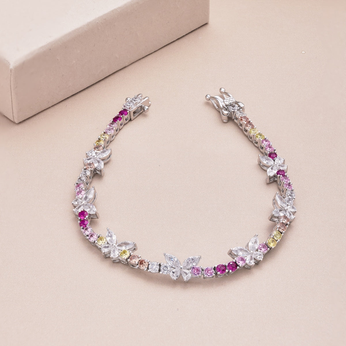 [Solara Jewelry]Ornate Colorful Butterfly Shape Round Cut Daily Bracelet