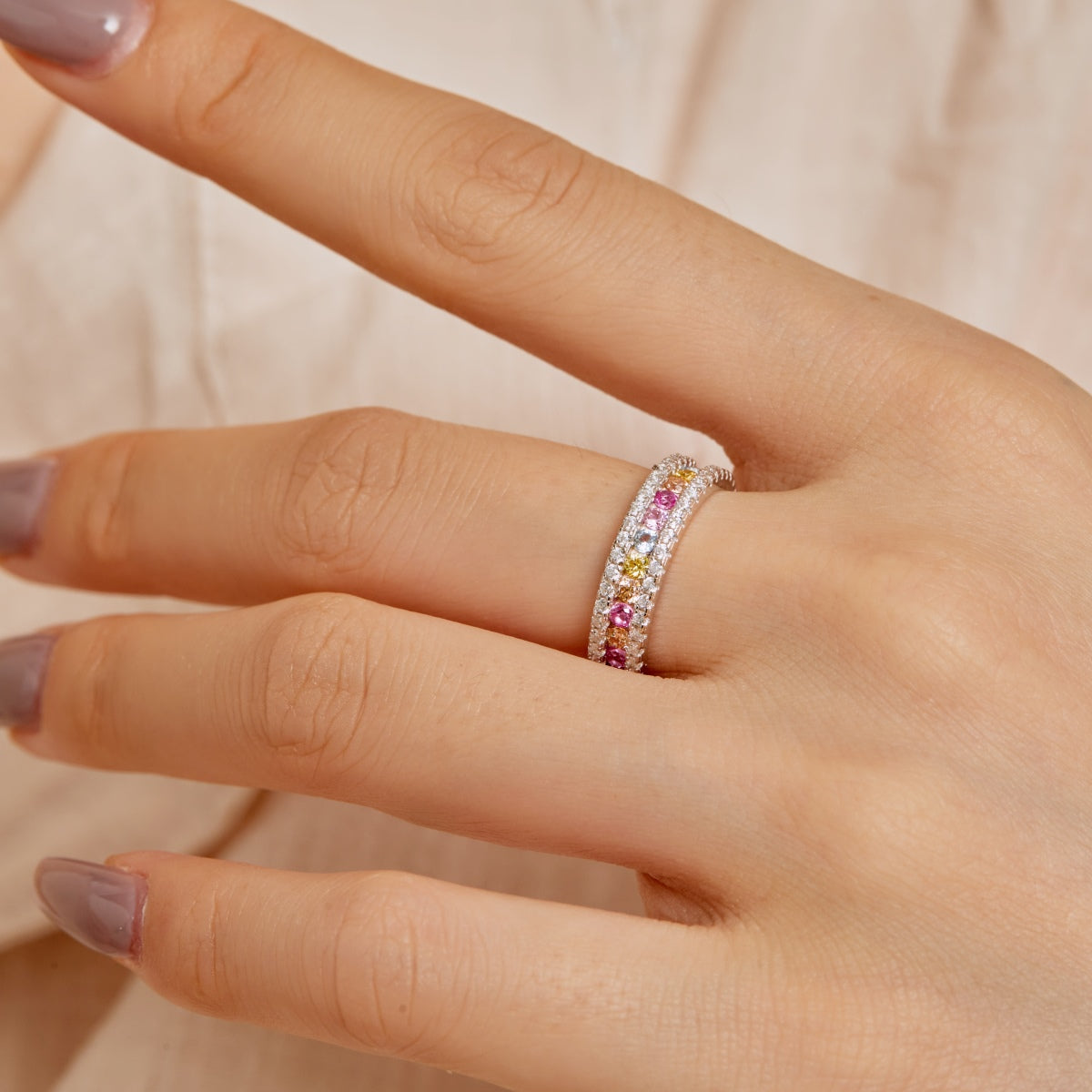 [Solara Jewelry]Delicate Colorful Round Cut Daily Ring