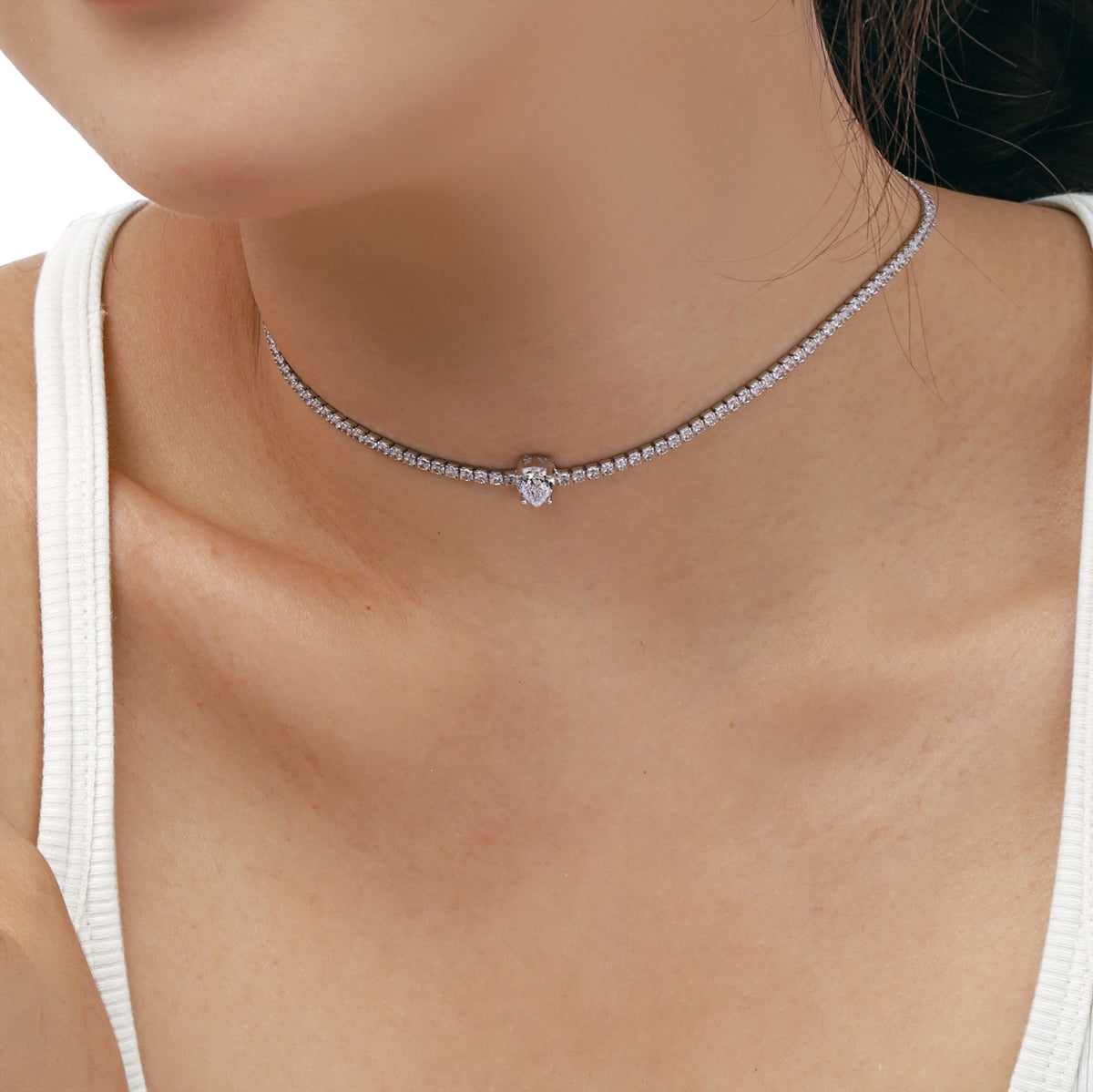 [Solara Jewelry]1.0 carat Unique Pear Cut Tennis Necklace