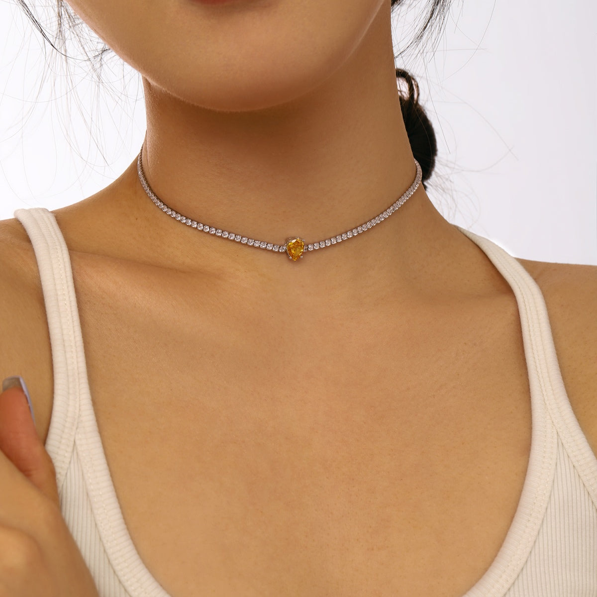 [Solara Jewelry]1.0 carat Unique Pear Cut Tennis Necklace