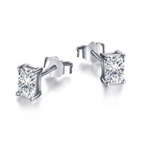 [Solara Jewelry]Stylish Shiny Rectangular Center Stone Stud Earrings