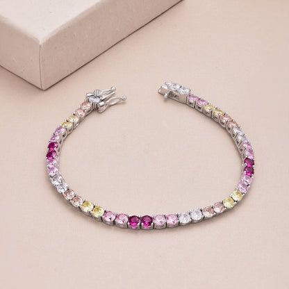 [Solara Jewelry]Radiant Colorful Round Cut Tennis Bracelet
