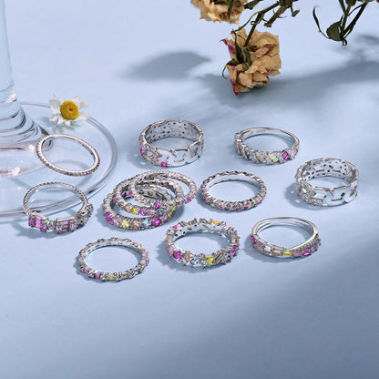 [Solara Jewelry]Ornate Colorful Round Cut Tennis Ring
