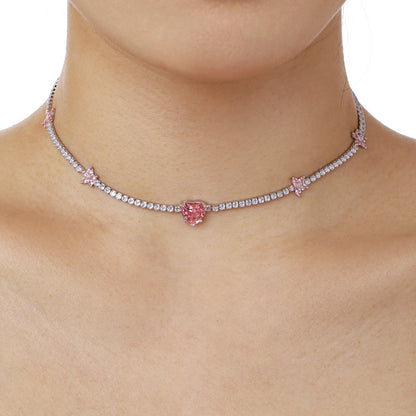 [Solara Jewelry]Dazzling Pink Heart Flower Necklace