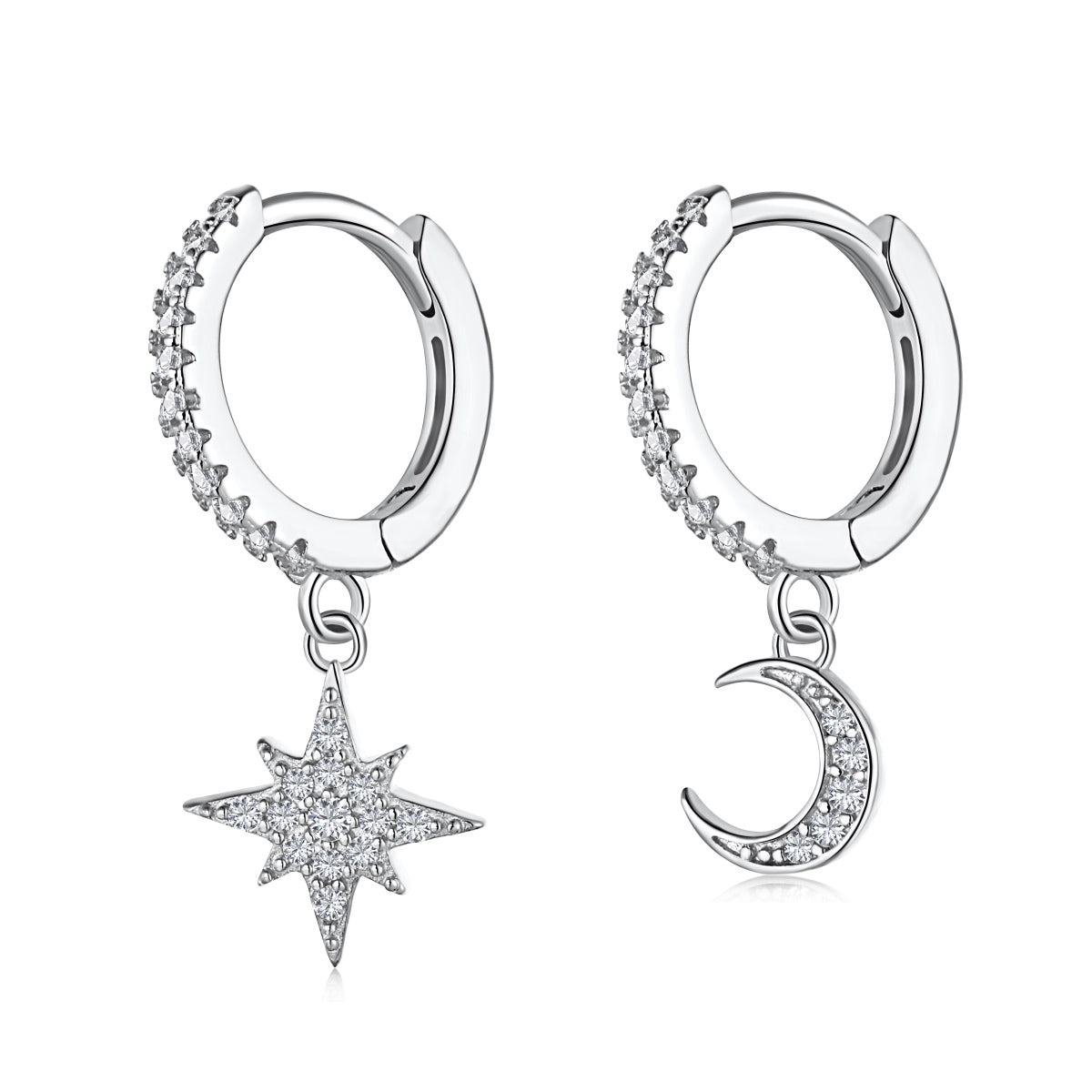 [Solara Jewelry]Star and Moon Asymmetric Earrings