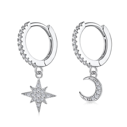 [Solara Jewelry]Star and Moon Asymmetric Earrings