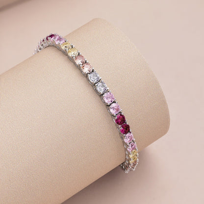 [Solara Jewelry]Radiant Colorful Round Cut Tennis Bracelet