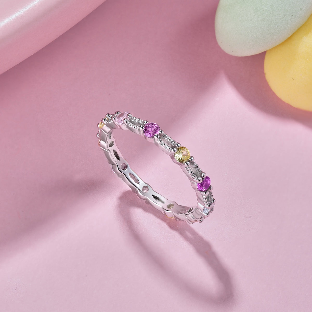 [Solara Jewelry]Sparkling Colorful Round Cut Tennis Ring