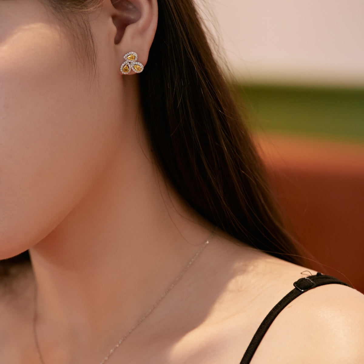 [Solara Jewelry]Ornate Flower Shape Pear Cut Lover Earrings