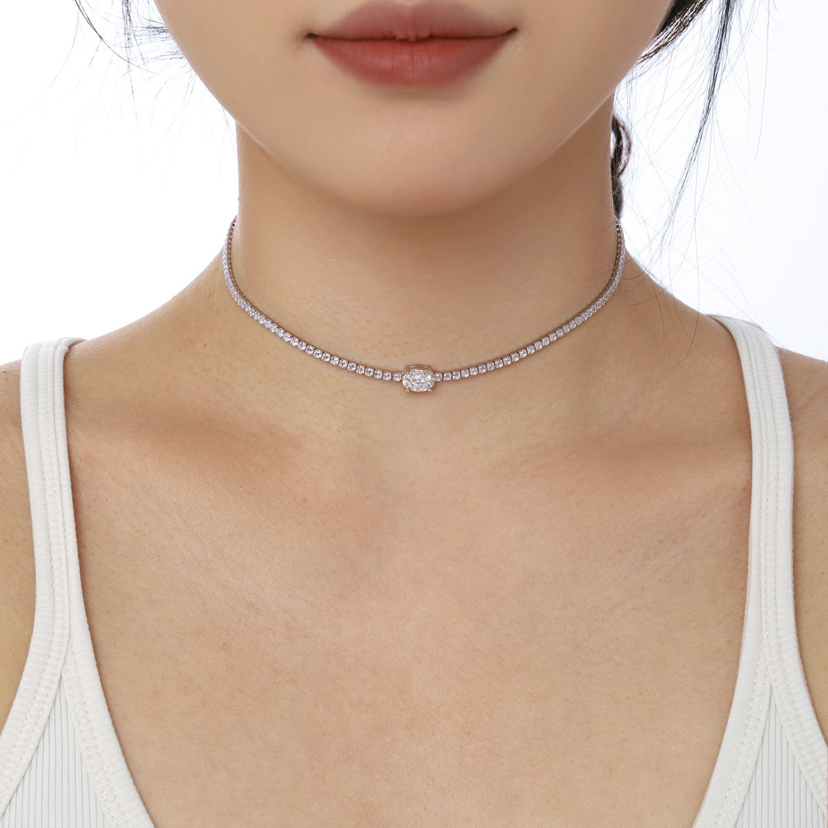 [Solara Jewelry]1.0 Carat Shining Oval Cut Necklace