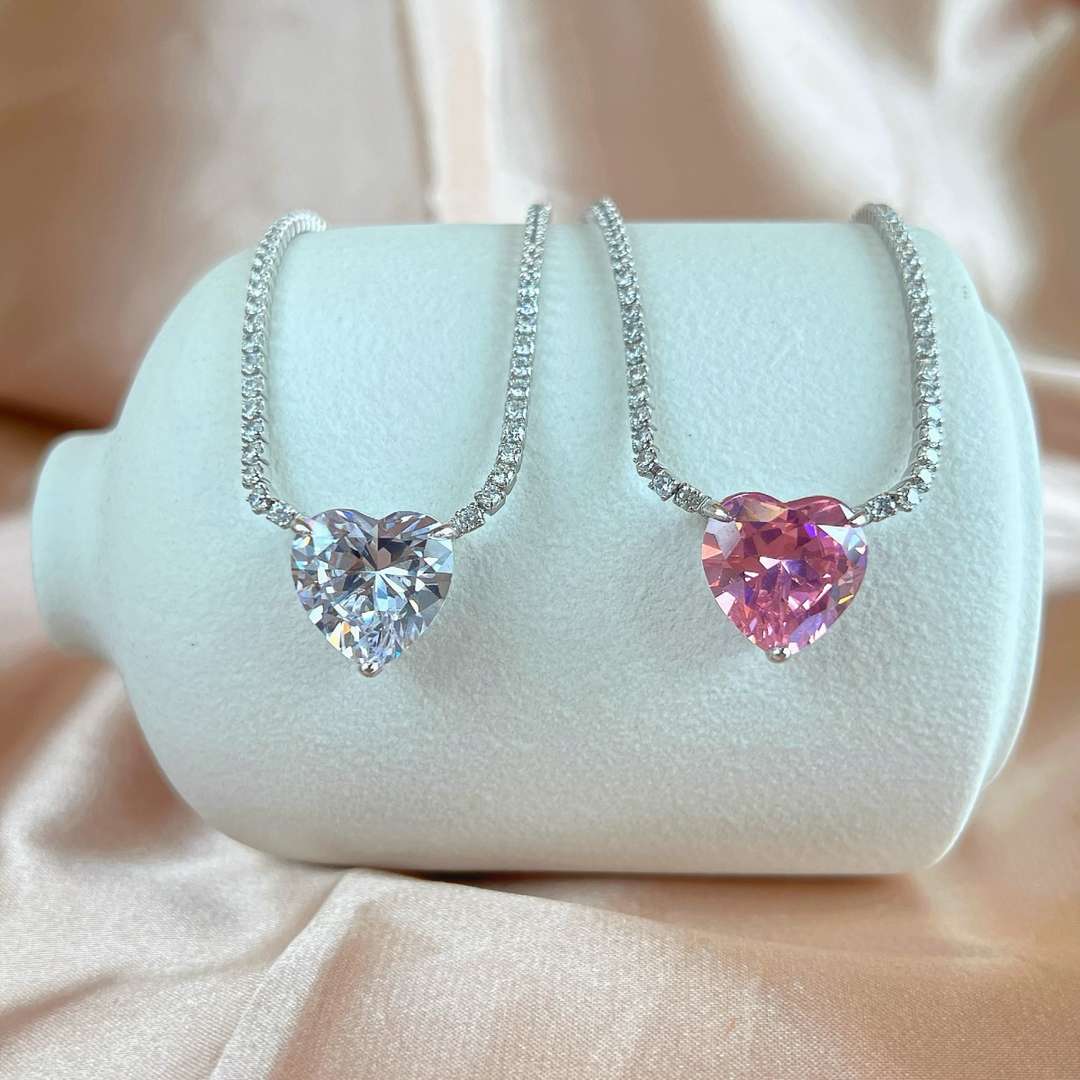 [Solara Jewelry]8.0 Carat Versatile Colorful Sweet Heart-Shaped Tennis Necklace
