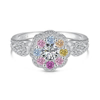 [Solara Jewelry]Delicate Colorful Round Cut Flower Shape Wedding Ring