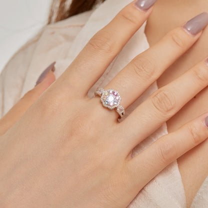 [Solara Jewelry]Delicate Colorful Round Cut Flower Shape Wedding Ring