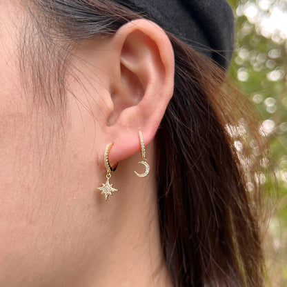 [Solara Jewelry]Star and Moon Asymmetric Earrings