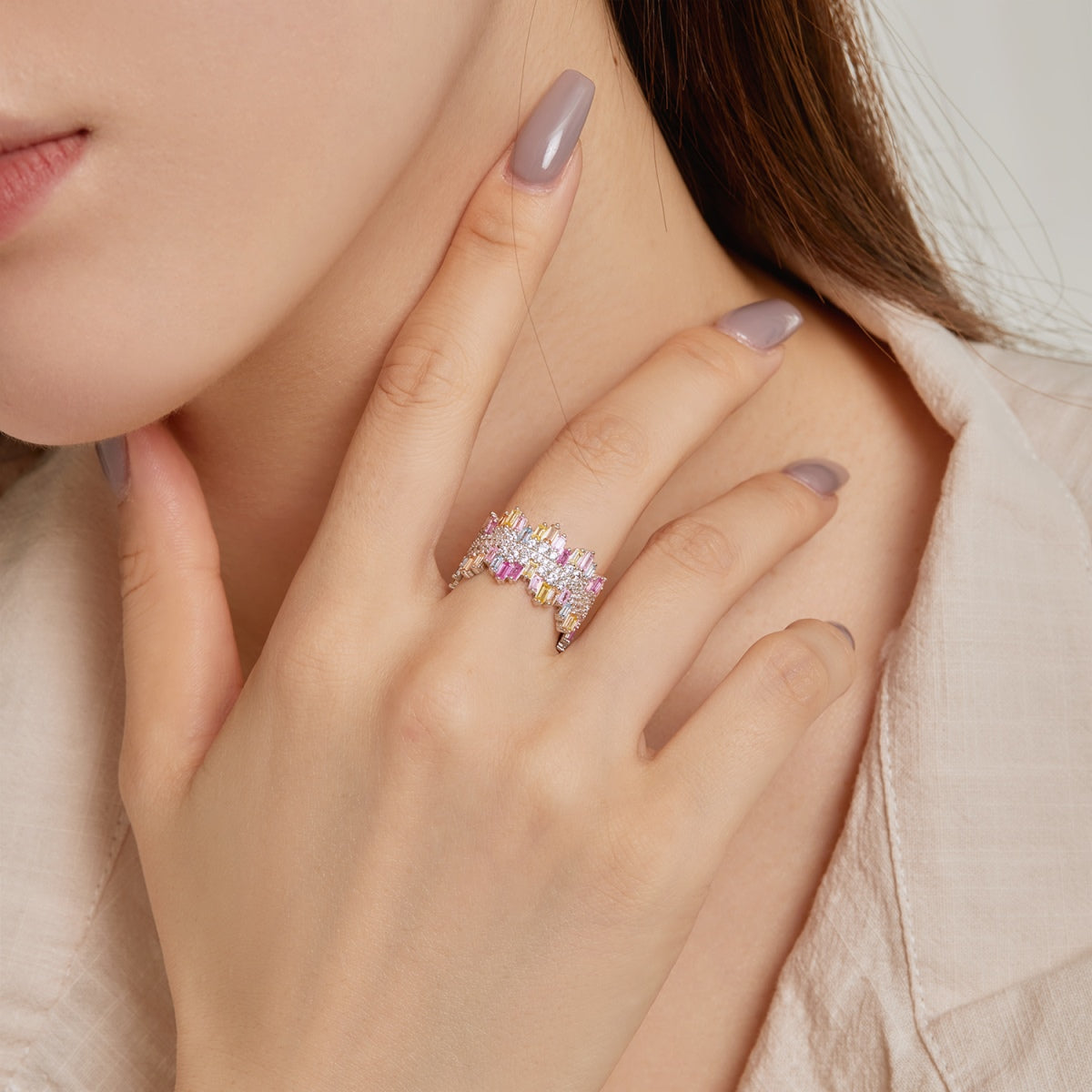 [Solara Jewelry]Luxurious Colorful Radiant Cut Daily Ring