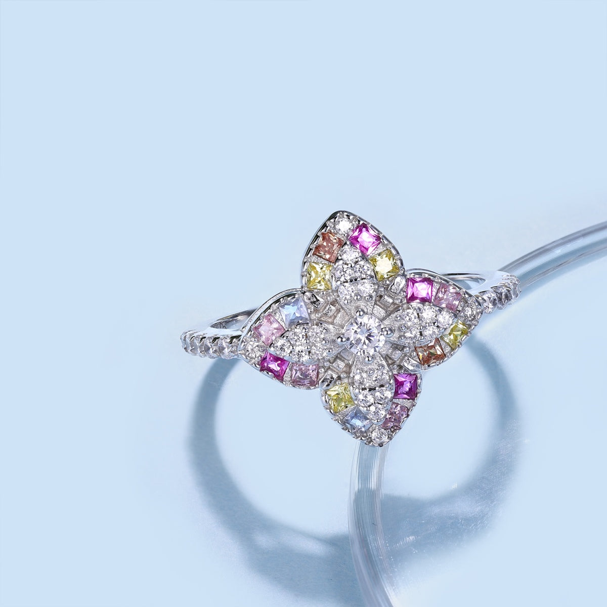 [Solara Jewelry]Luxurious Colorful Flower Shape Banquet Ring