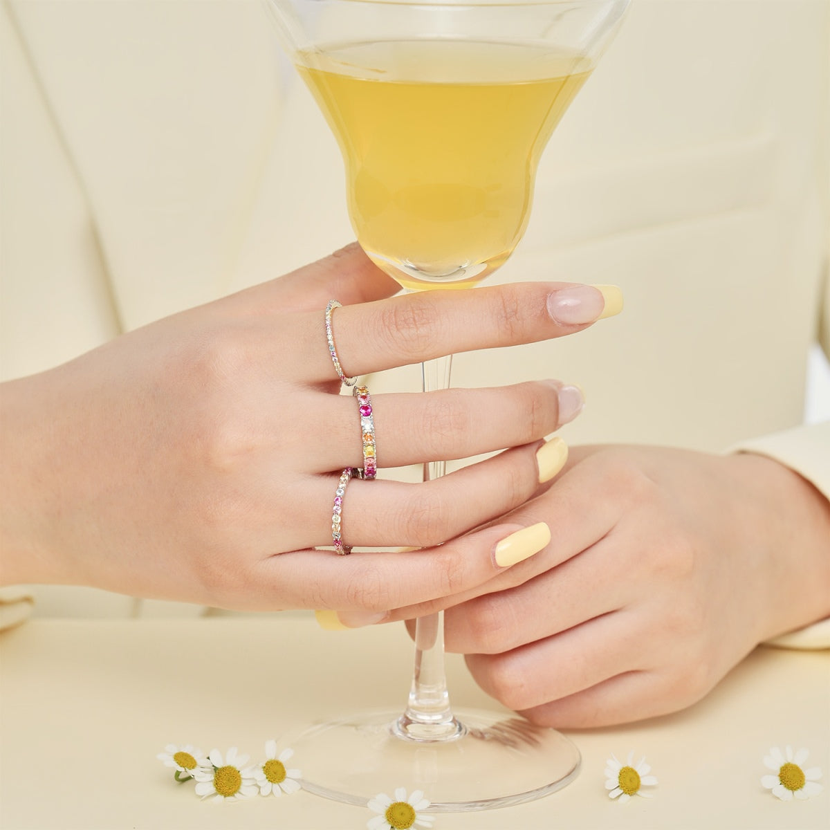 [Solara Jewelry]Ornate Colorful Round Cut Tennis Ring