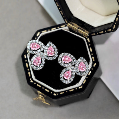 [Solara Jewelry]Ornate Flower Shape Pear Cut Lover Earrings