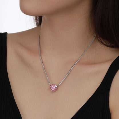 [Solara Jewelry]8.0 Carat Versatile Colorful Sweet Heart-Shaped Tennis Necklace