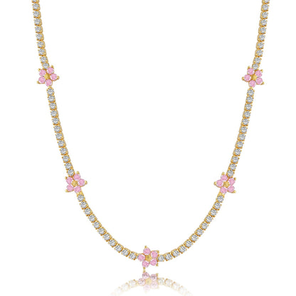 [Solara Jewelry]Luxurious Colorful Flower Tennis Necklace