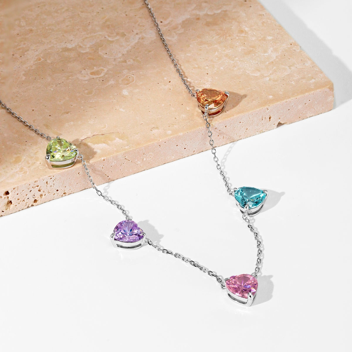 [Solara Jewelry]Sparkling Colorful Heart Cut Necklace