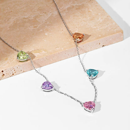 [Solara Jewelry]Sparkling Colorful Heart Cut Necklace