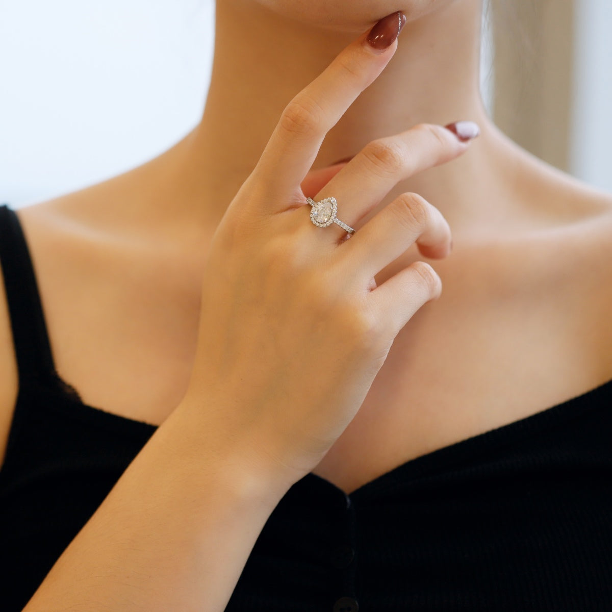 [Solara Jewelry]1.0 Carat Luxurious Resplendent Water Drop Shape Wedding Ring