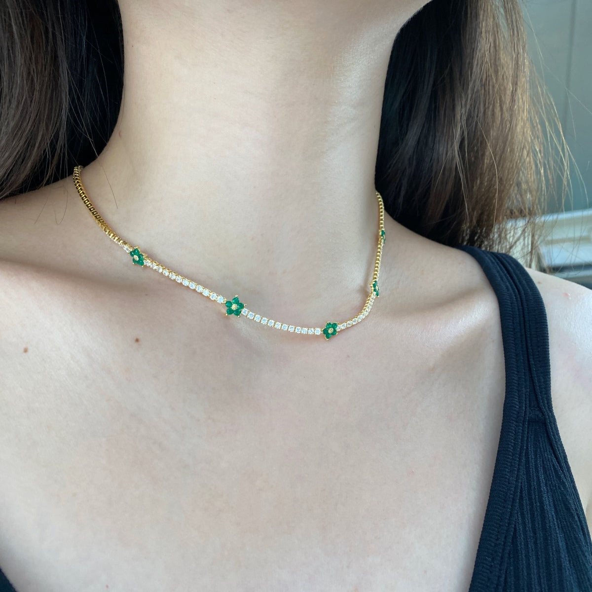 [Solara Jewelry]Luxurious Colorful Flower Tennis Necklace