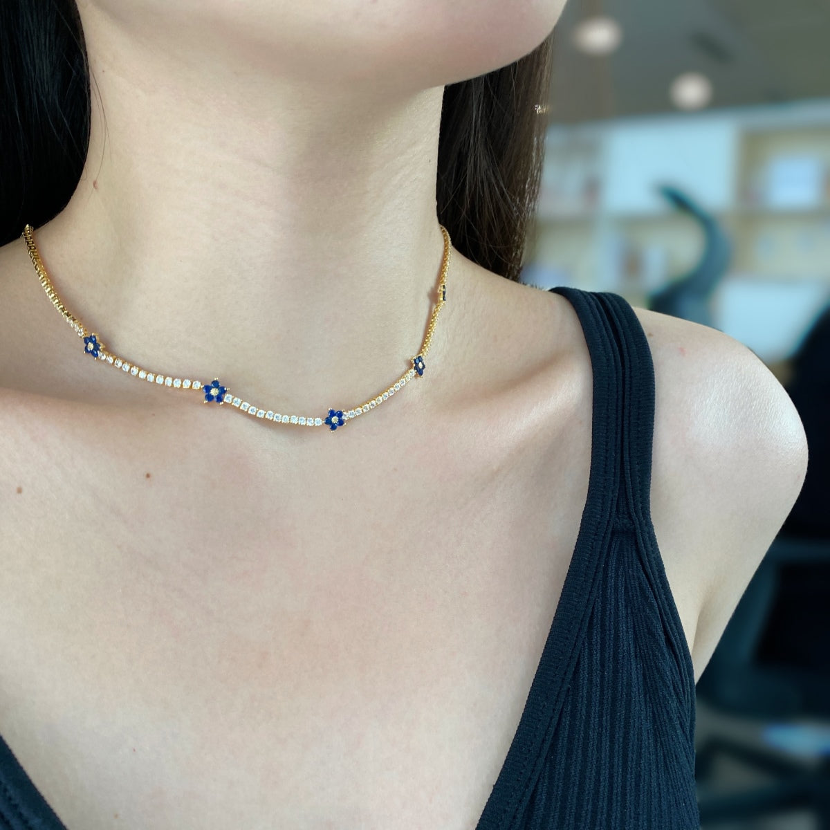 [Solara Jewelry]Luxurious Colorful Flower Tennis Necklace