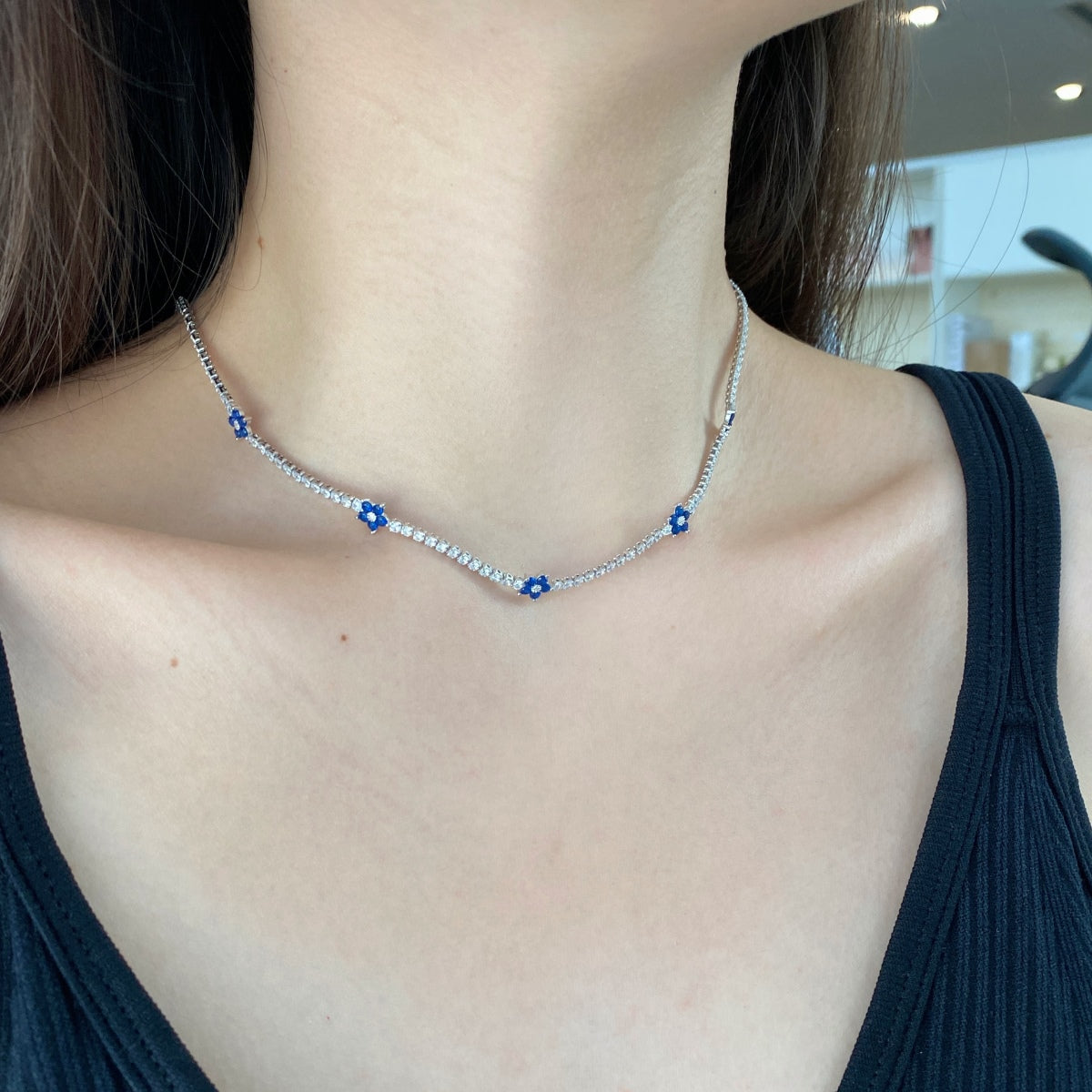 [Solara Jewelry]Luxurious Colorful Flower Tennis Necklace