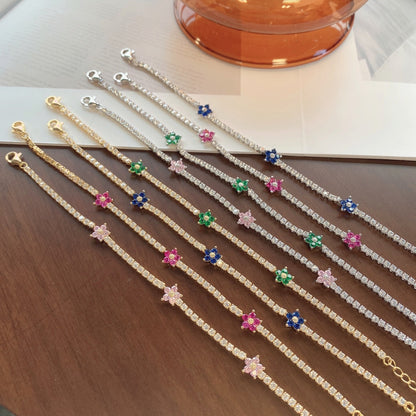 [Solara Jewelry]Sparkling Flower Shape Tennis Bracelet