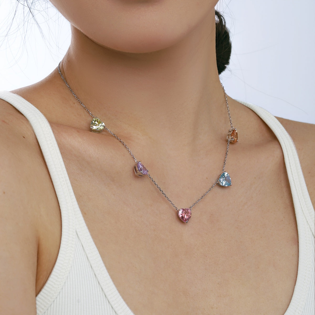 [Solara Jewelry]Sparkling Colorful Heart Cut Necklace