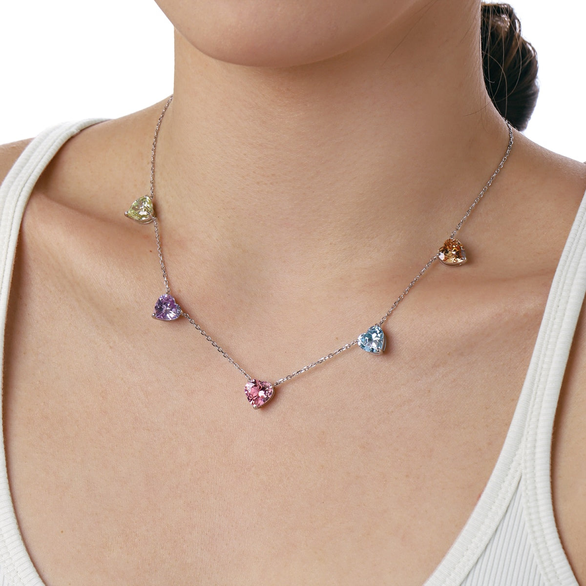 [Solara Jewelry]Sparkling Colorful Heart Cut Necklace