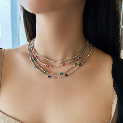 [Solara Jewelry]Luxurious Colorful Flower Tennis Necklace