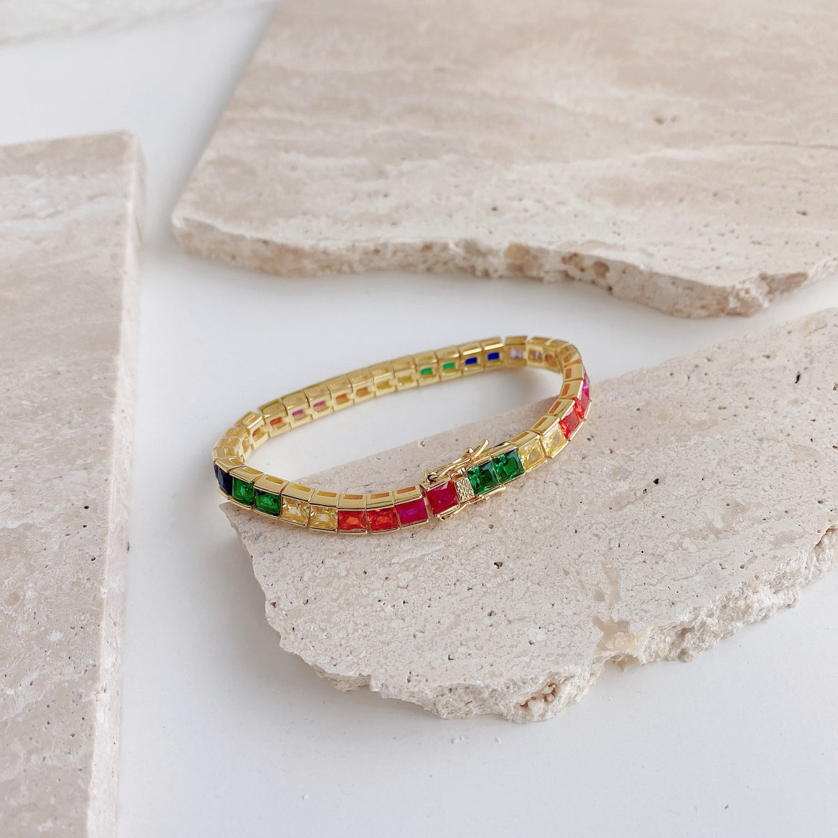 [Solara Jewelry]Radiant Colorful Princess Cut Tennis Bracelet