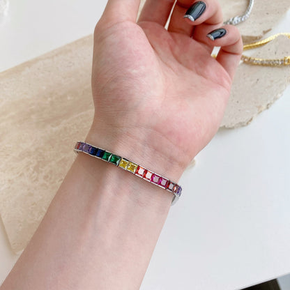[Solara Jewelry]Radiant Colorful Princess Cut Tennis Bracelet