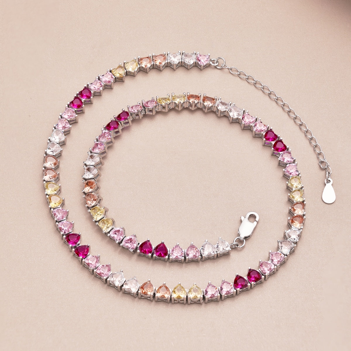 [Solara Jewelry]Sparkling Colorful Full Heart Tennis Necklace