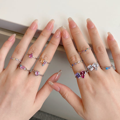 [Solara Jewelry]Radiant Colorful Round Cut Daily Ring