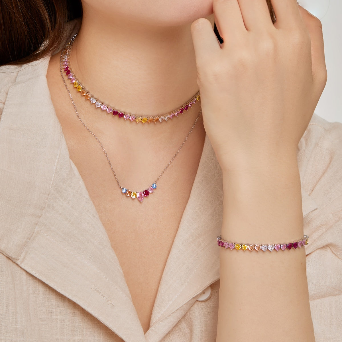 [Solara Jewelry]Luxurious Colorful Romantic Heart Shape Lover Bracelet