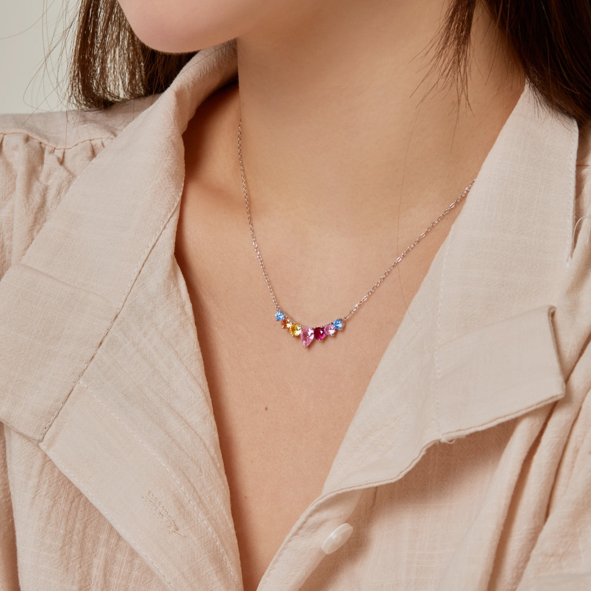 [Solara Jewelry]Dainty Colorful Heart Necklace