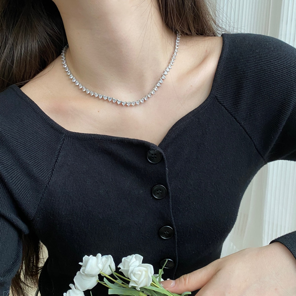 [Solara Jewelry]Ornate Heart Cut Tennis Necklace