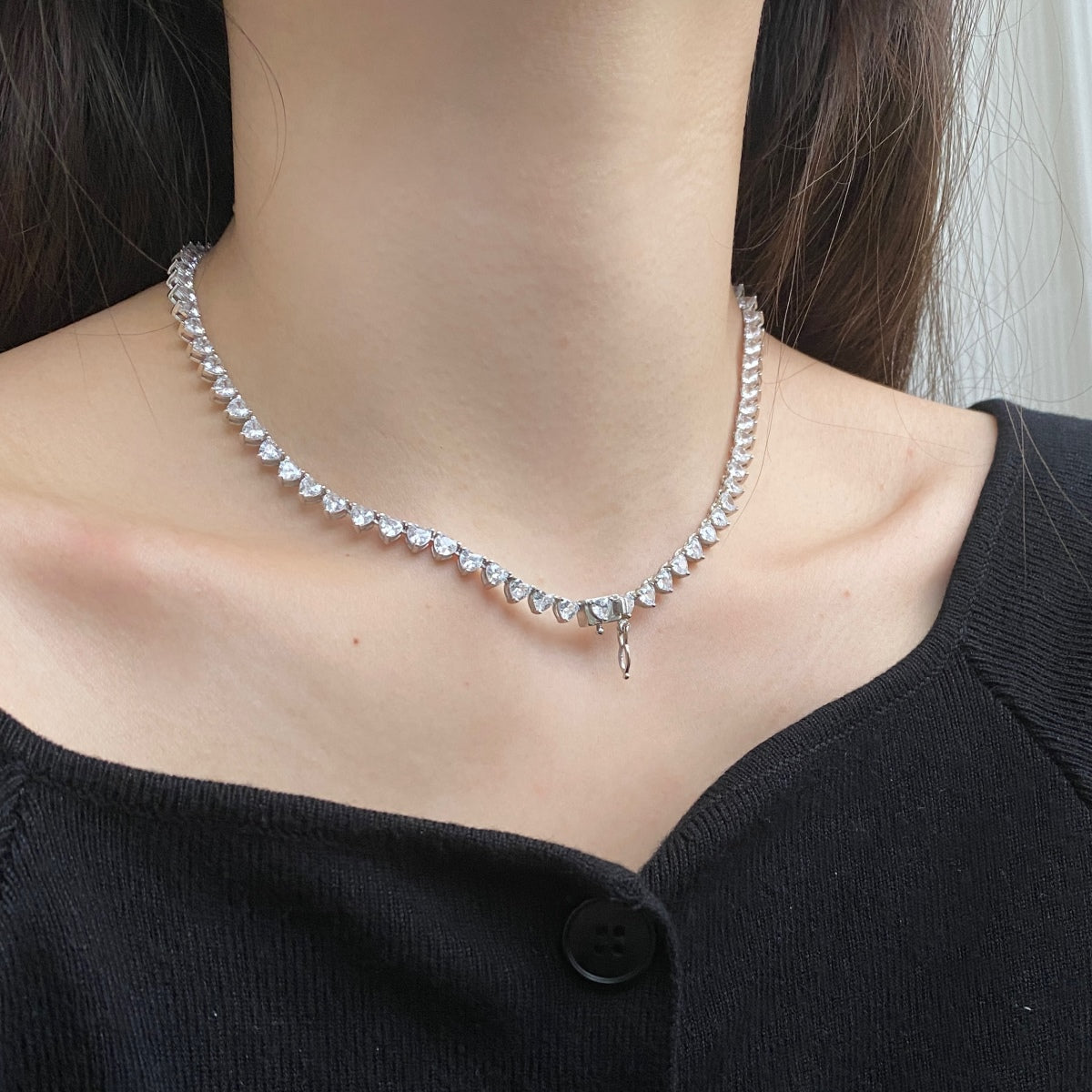 [Solara Jewelry]Ornate Heart Cut Tennis Necklace