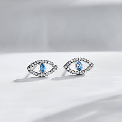 [Solara Jewelry]Blue Devil Eyes Hollow Stud Earrings