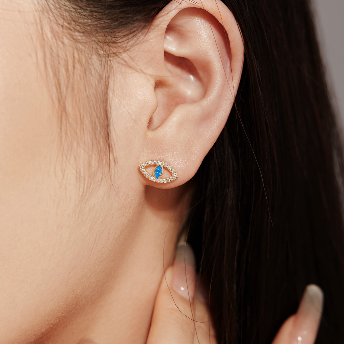[Solara Jewelry]Blue Devil Eyes Hollow Stud Earrings
